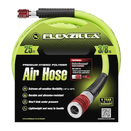 Flexzilla Air Hose, 3/8" x 25, with ColorConnex C HFZ3825YW2-D